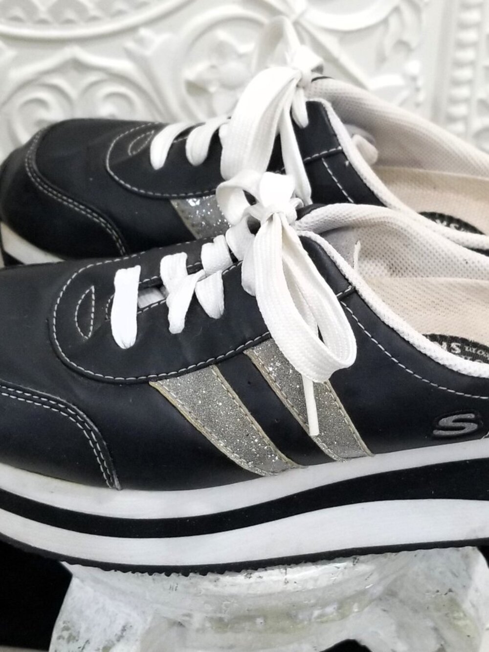 Sketchers Vintage Platform Slip-On Sneakers Y2K Black White Chunky Mule Shoes